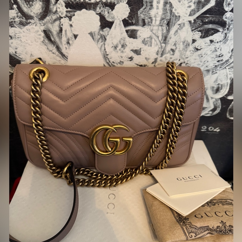 Gucci Marmont Matelasse Beige Quilted Shoulder Bag